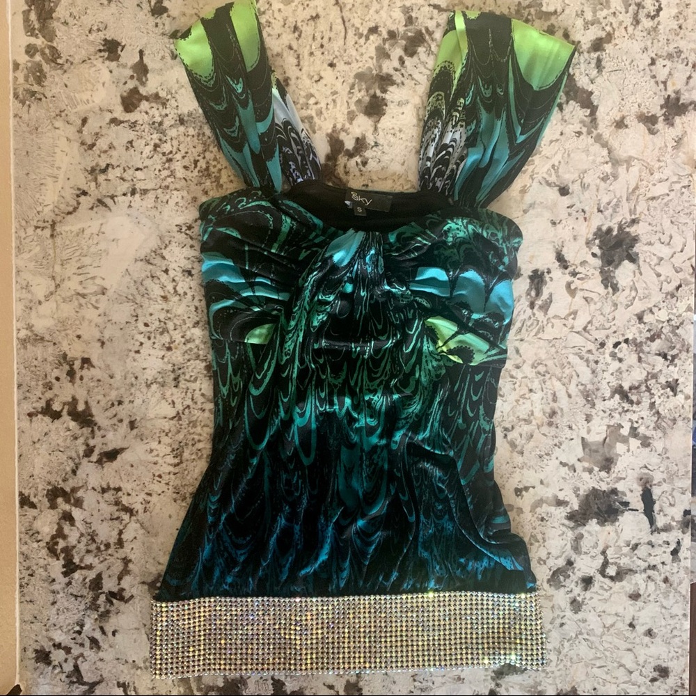 SKY top.  Elastic band with Rhinestones at hips. Small